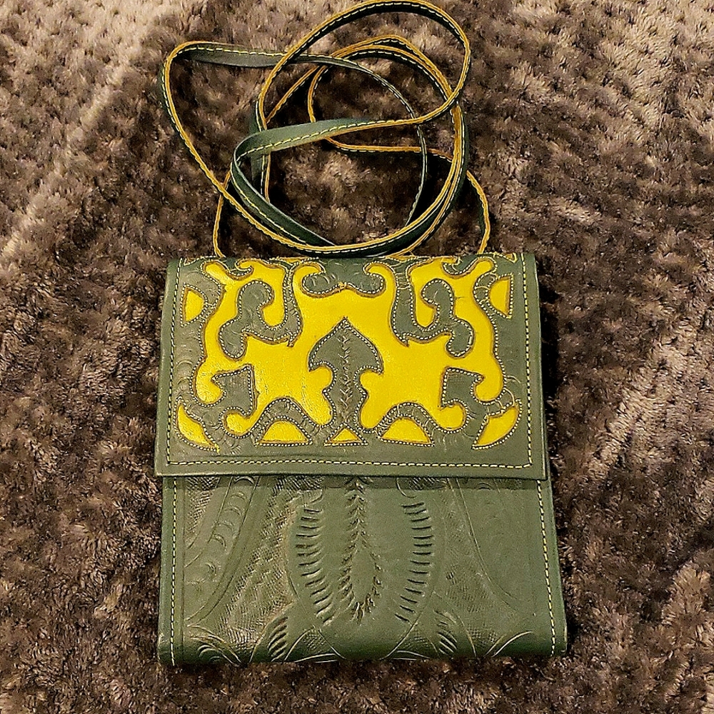 Leaders hand tooled leather crossbody